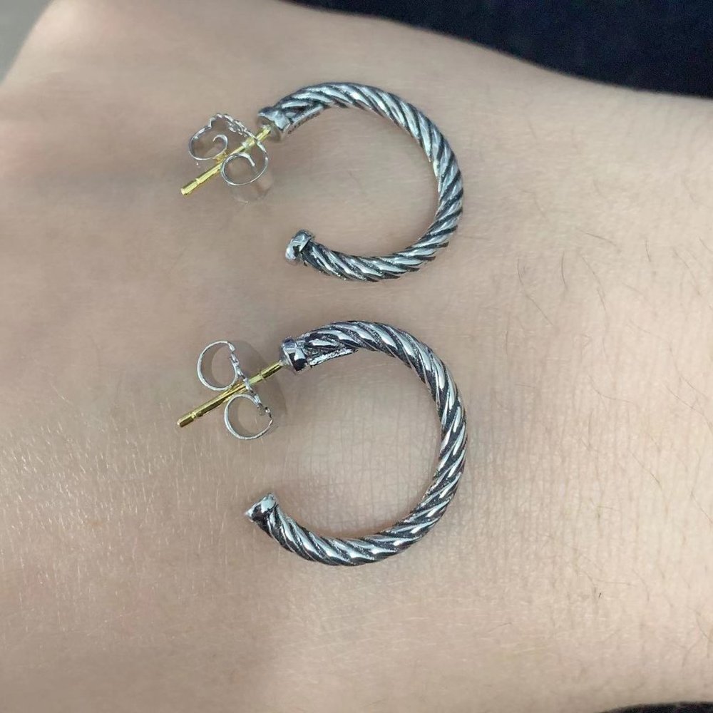 Classic Sculpted Cable Hoop Earrings in Sterling Silver - Picture 2 of 5